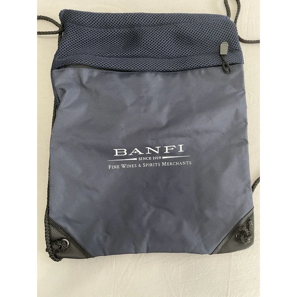 Banfi Fine Wines & Spirits Merchants Mesh Top Navy Blue Drawstring Backpack